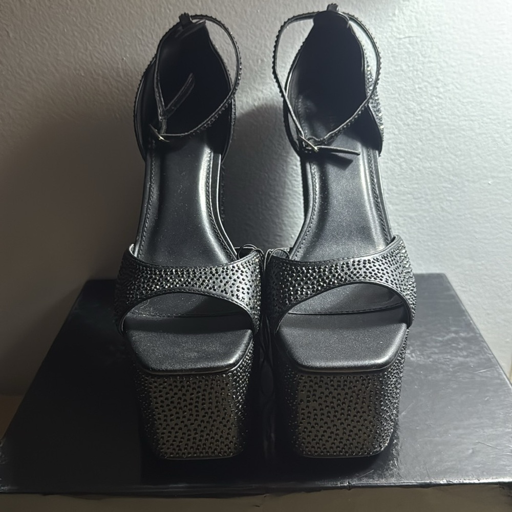 Black Platform High Heel Sandals with Ankle Strap